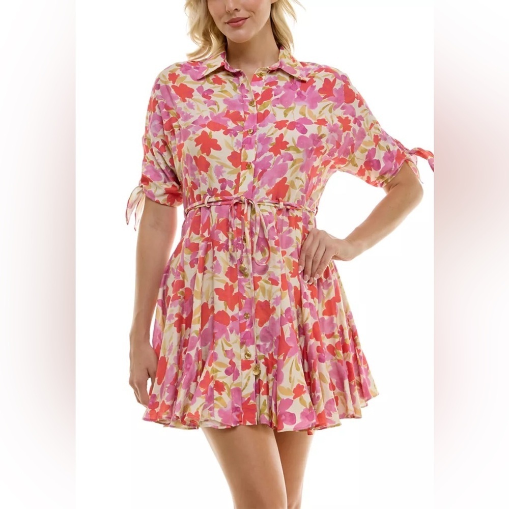 Taylor Elbow Sleeve Floral Fit and Flare Dress in Classic red fern - Size 8